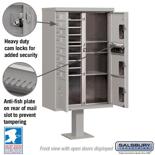Cluster Box Unit with 8 Doors and 4 Parcel Lockers in Gray with USPS Access