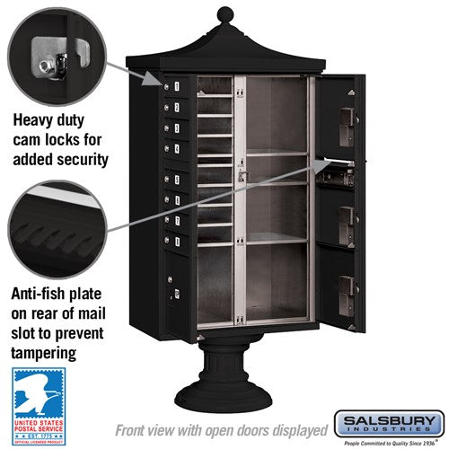 Regency Decorative Cluster Box Unit with 8 Doors and 4 Parcel Lockers in Black with USPS Access