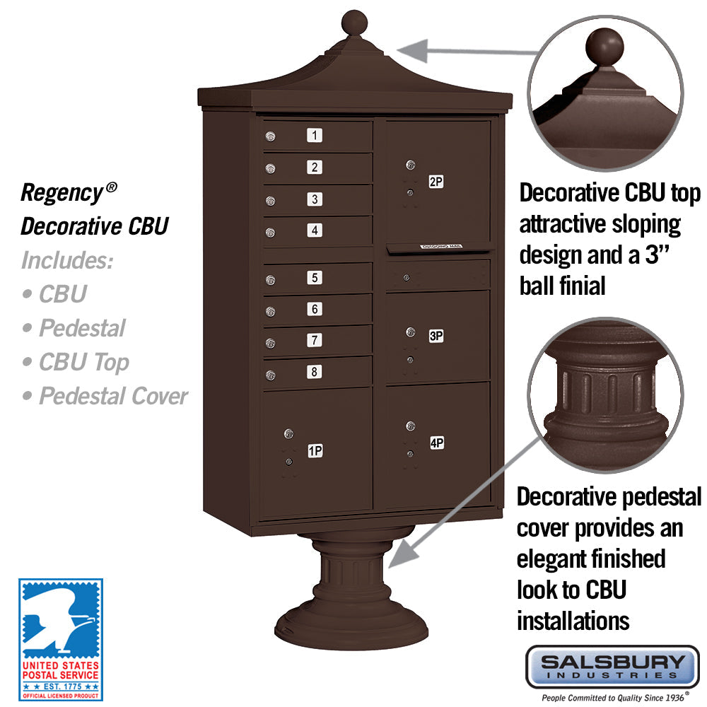 Regency Decorative Cluster Box Unit with 8 Doors and 2 Parcel Lockers in Bronze with USPS Access