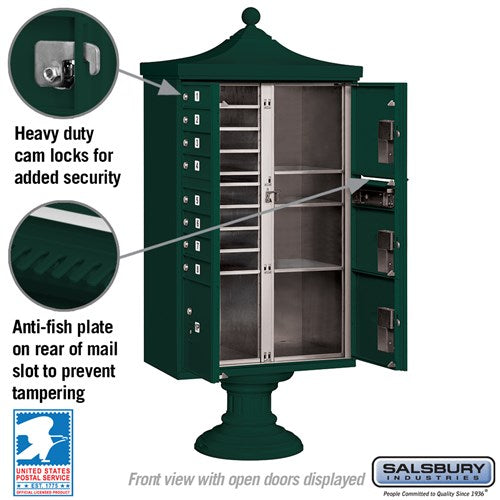 Regency Decorative Cluster Box Unit with 8 Doors and 4 Parcel Lockers in Green with USPS Access