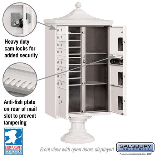 Regency Decorative Cluster Box Unit with 8 Doors and 4 Parcel Lockers in White with USPS Access