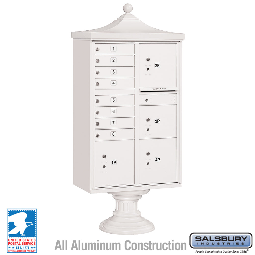 Regency Decorative Cluster Box Unit with 8 Doors and 4 Parcel Lockers in White with USPS Access
