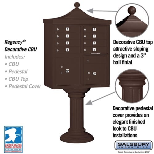 Regency Decorative Cluster Box Unit with 8 Doors and 2 Parcel Lockers in Bronze with USPS Access