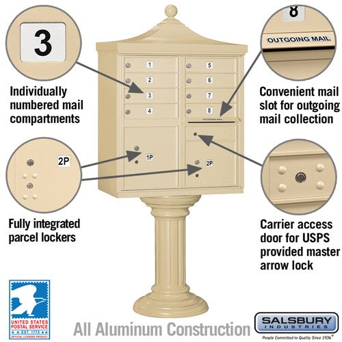 Regency Decorative Cluster Box Unit with 8 Doors and 2 Parcel Lockers in Sandstone
