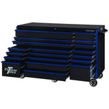 72 in. 19-Drawer Roller Cabinet Tool Chest in Black with Blue Drawer Pulls - Super Arbor