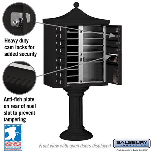 Salsbury Industries Regency Decorative 12-Compartment Post-Mount Cluster Box Unit, Black