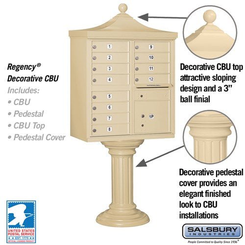 Regency Decorative Cluster Box Unit with 12 Doors and Parcel Locker in Sandstone