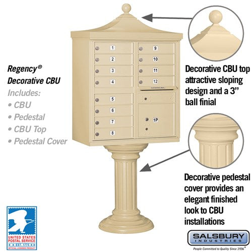 Regency Decorative Cluster Box Unit with 12 Doors and Parcel Locker in Sandstone