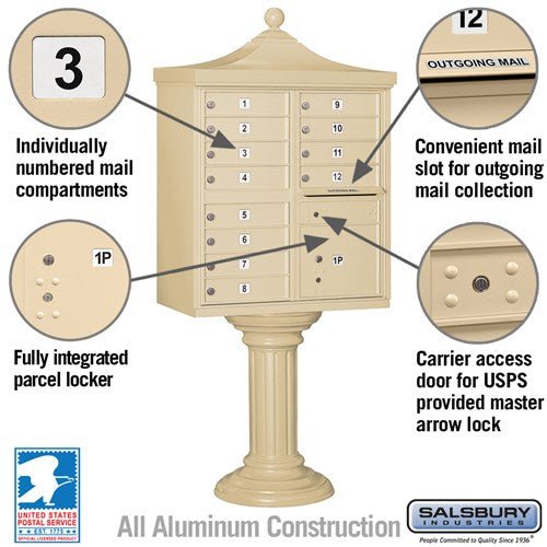 Regency Decorative Cluster Box Unit with 12 Doors and Parcel Locker in Sandstone