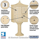 Regency Decorative Cluster Box Unit with 12 Doors and Parcel Locker in Sandstone