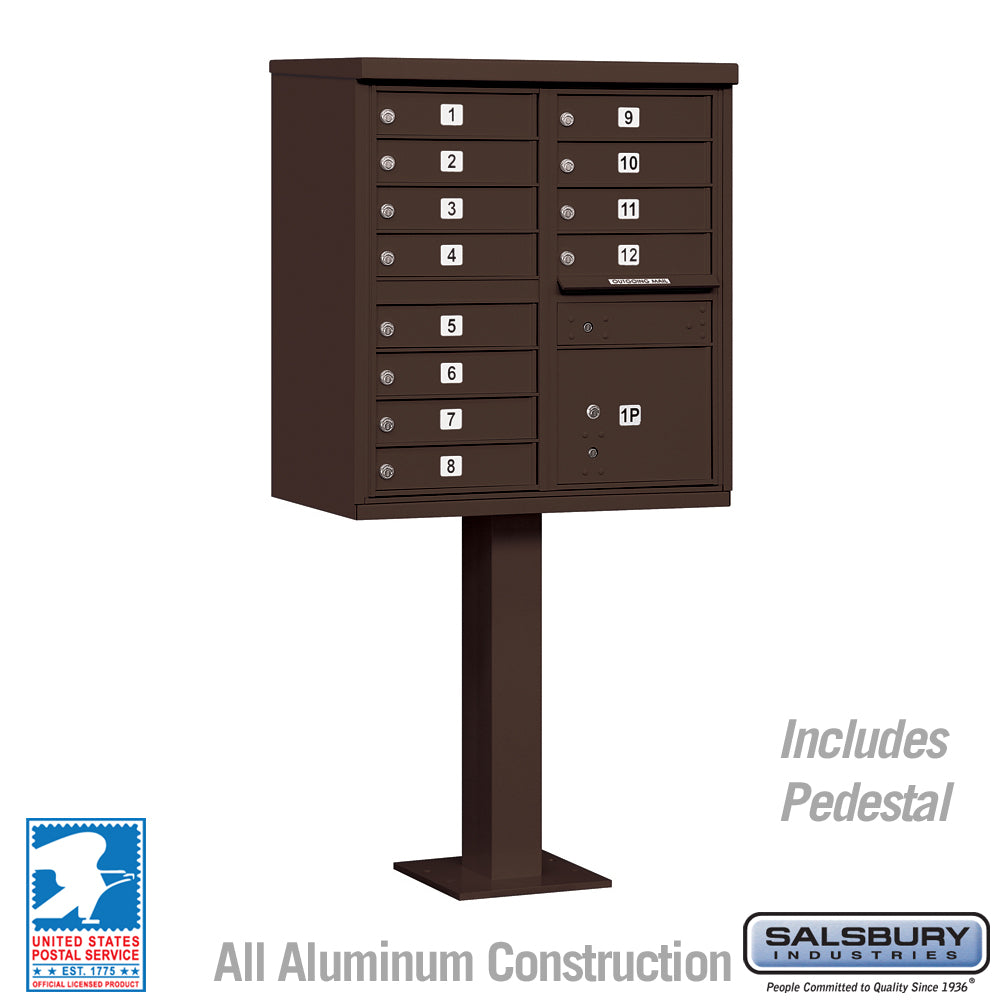 Cluster Box Unit with 12 Doors and Parcel Locker in Bronze with USPS Access