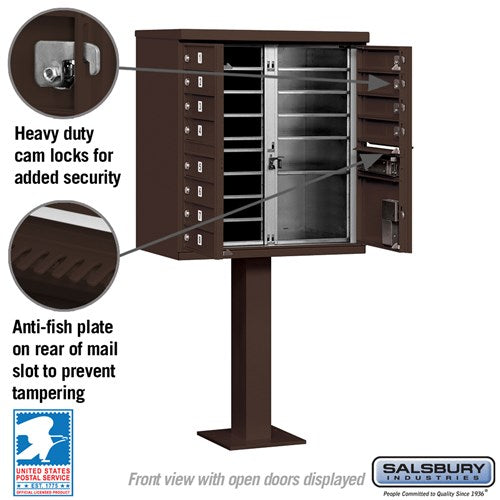 Cluster Box Unit with 12 Doors and Parcel Locker in Bronze with USPS Access