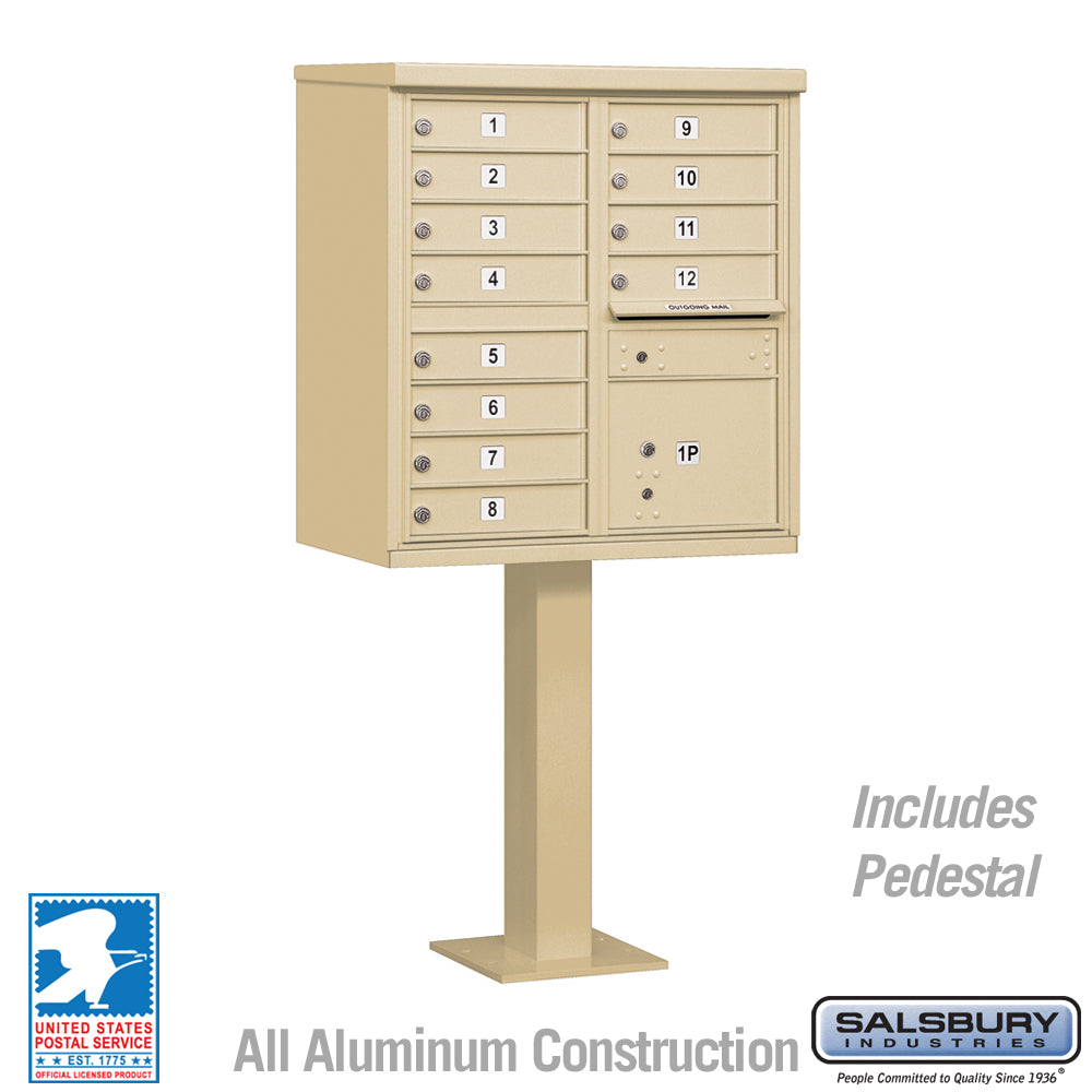 12-Door Cluster Box Unit with Parcel Locker in Sandstone