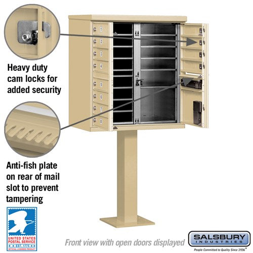 12-Door Cluster Box Unit with Parcel Locker in Sandstone