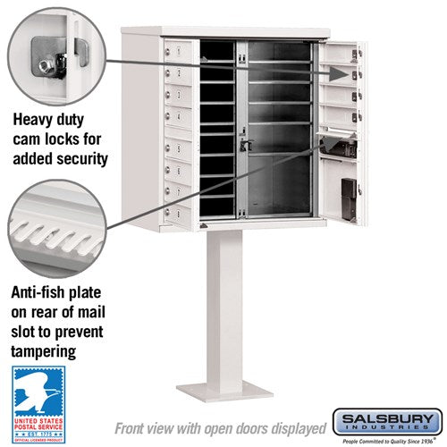 12-Door Cluster Box Unit with Parcel Locker in White with USPS Access