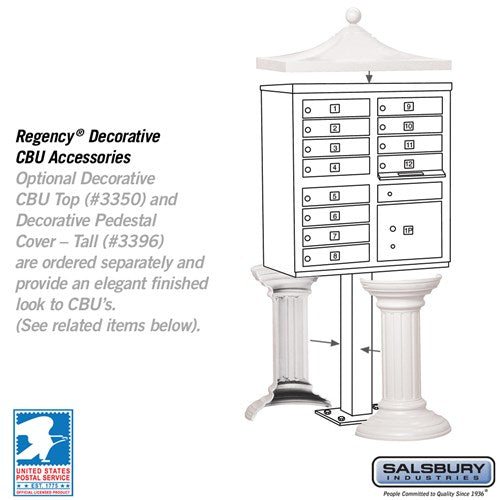 12-Door Cluster Box Unit with Parcel Locker in White with USPS Access