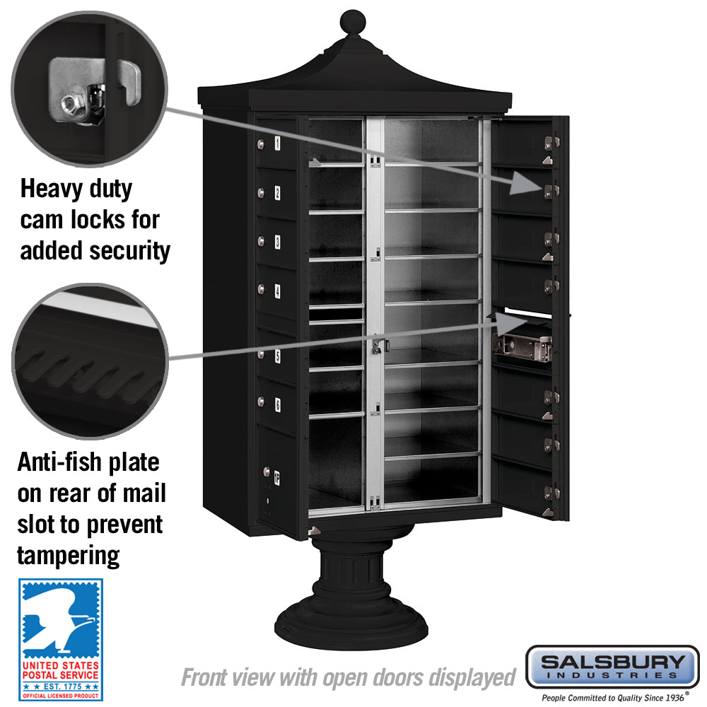 Salsbury Industries Regency Decorative Cluster Box Unit, 13 Doors with Parcel Locker, Black, USPS Access