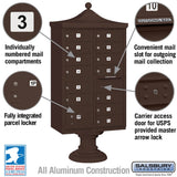 Salsbury Regency Decorative Cluster Box Unit, 13 Doors + 1 Parcel Locker, Bronze, USPS Access
