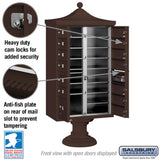 Salsbury Regency Decorative Cluster Box Unit, 13 Doors + 1 Parcel Locker, Bronze, USPS Access