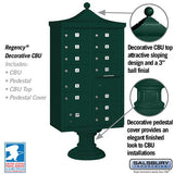 Regency Decorative Cluster Box Unit with 13 Doors and Parcel Locker in Green with USPS Access