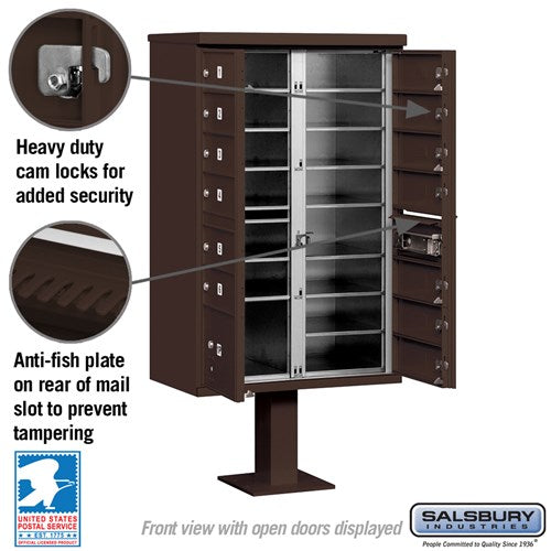 Cluster Box Unit with 13 Doors and Parcel Locker in Bronze with USPS Access