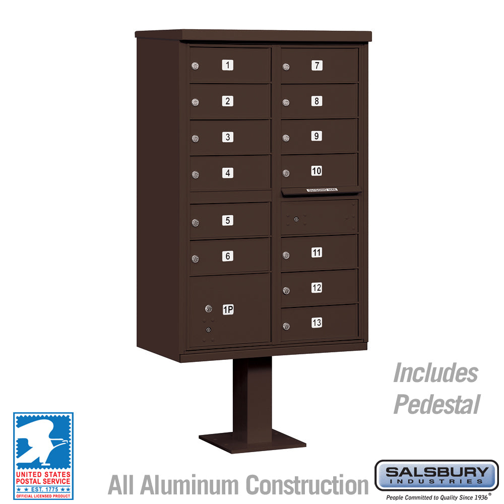 Cluster Box Unit with 13 Doors and Parcel Locker in Bronze with USPS Access