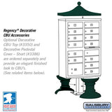 Cluster Box Unit with 13 Doors and Parcel Locker in Green with USPS Access