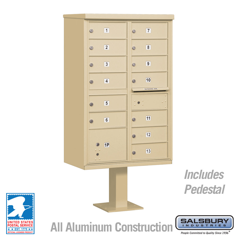 Cluster Box Unit with 13 Doors and Parcel Locker in Sandstone with USPS Access
