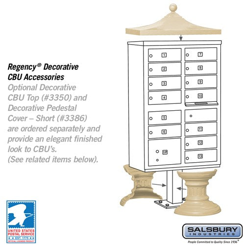 Cluster Box Unit with 13 Doors and Parcel Locker in Sandstone with USPS Access