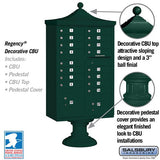 Regency Decorative Cluster Box Unit with 16 Doors and 2 Parcel Lockers in Green with USPS Access