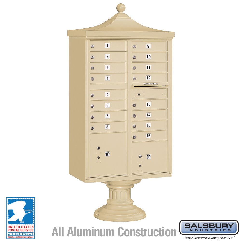 Regency Decorative Cluster Box Unit with 4 Doors and 2 Parcel Lockers in Sandstone with USPS Access