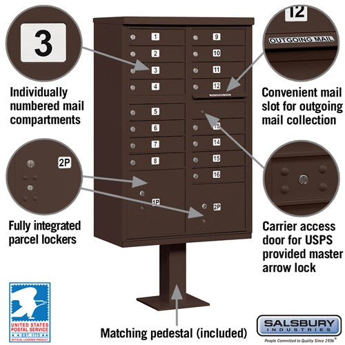 Cluster Box Unit with 8 Doors and 2 Parcel Lockers in Bronze with USPS Access