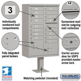 Cluster Box Unit with 16 Doors and 2 Parcel Lockers in Gray with USPS Access