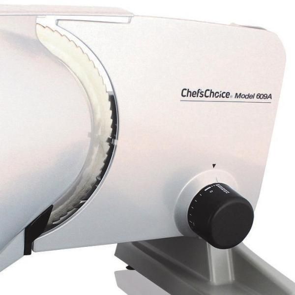 Premium Silver Electric Food Slicer with Tilted Food Carriage High Torque Motor Gear Drive with Stainless Steel Blade
