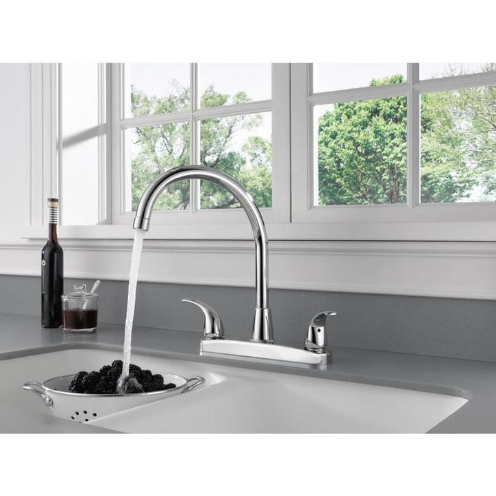 Peerless Chrome 2-Handle Deck-Mount High-Arc Handle Kitchen Faucet (Deck Plate Included)