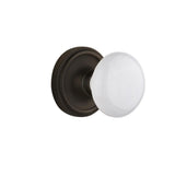 Classic Rosette 2-3/8 in. Backset Timeless Bronze Passage Hall/Closet White Porcelain Door Knob - Super Arbor