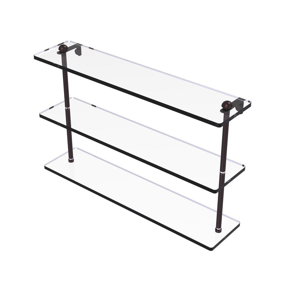 22 in. Triple Tiered Glass Shelf in Satin Nickel - Super Arbor
