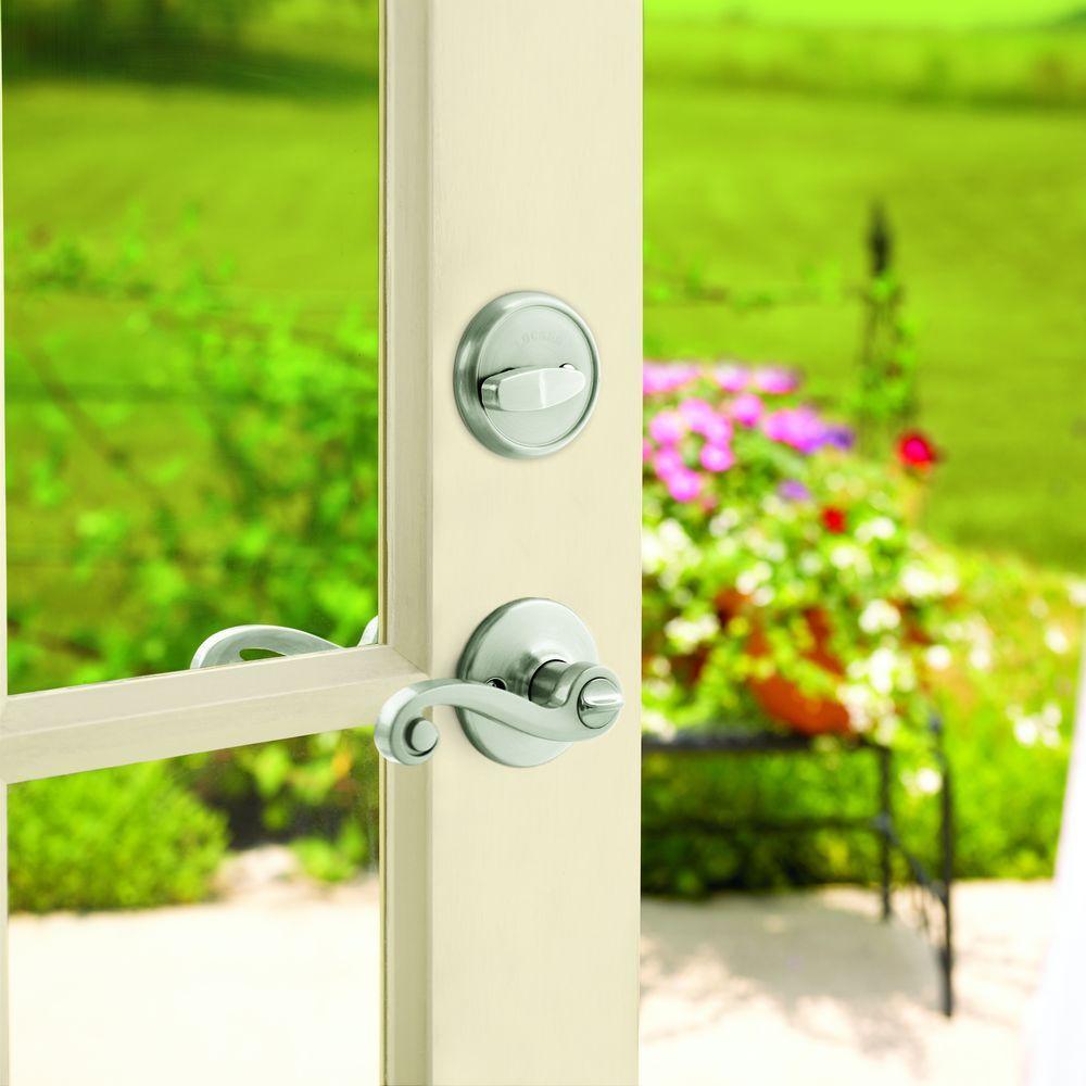 Lido Satin Nickel Exterior Entry Door Lever and Single Cylinder Deadbolt Combo Pack Featuring SmartKey Security - Super Arbor