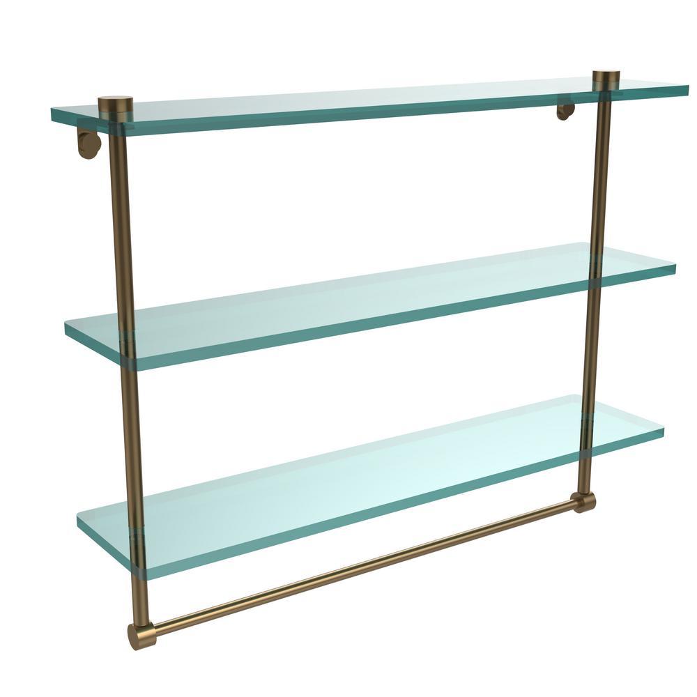 22 in. L  x 18 in. H  x 5 in. W 3-Tier Clear Glass Bathroom Shelf with Towel Bar in Satin Chrome - Super Arbor
