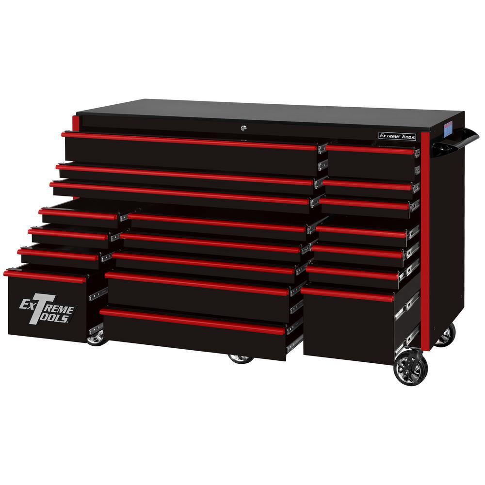 72 in. 19-Drawer Roller Cabinet Tool Chest in Black with Red Drawer Pulls - Super Arbor