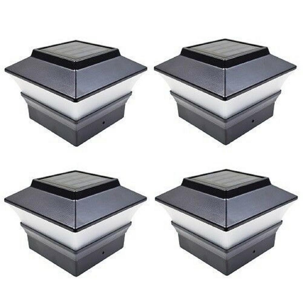 Relightable Solar 4 in. x 4 in. Black Vinyl Outdoor Post Cap Deck Lights (4-Pack) - Super Arbor
