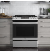 GE 5.3 cu. ft. Slide-In Gas Range with Steam-Cleaning Oven in Stainless Steel