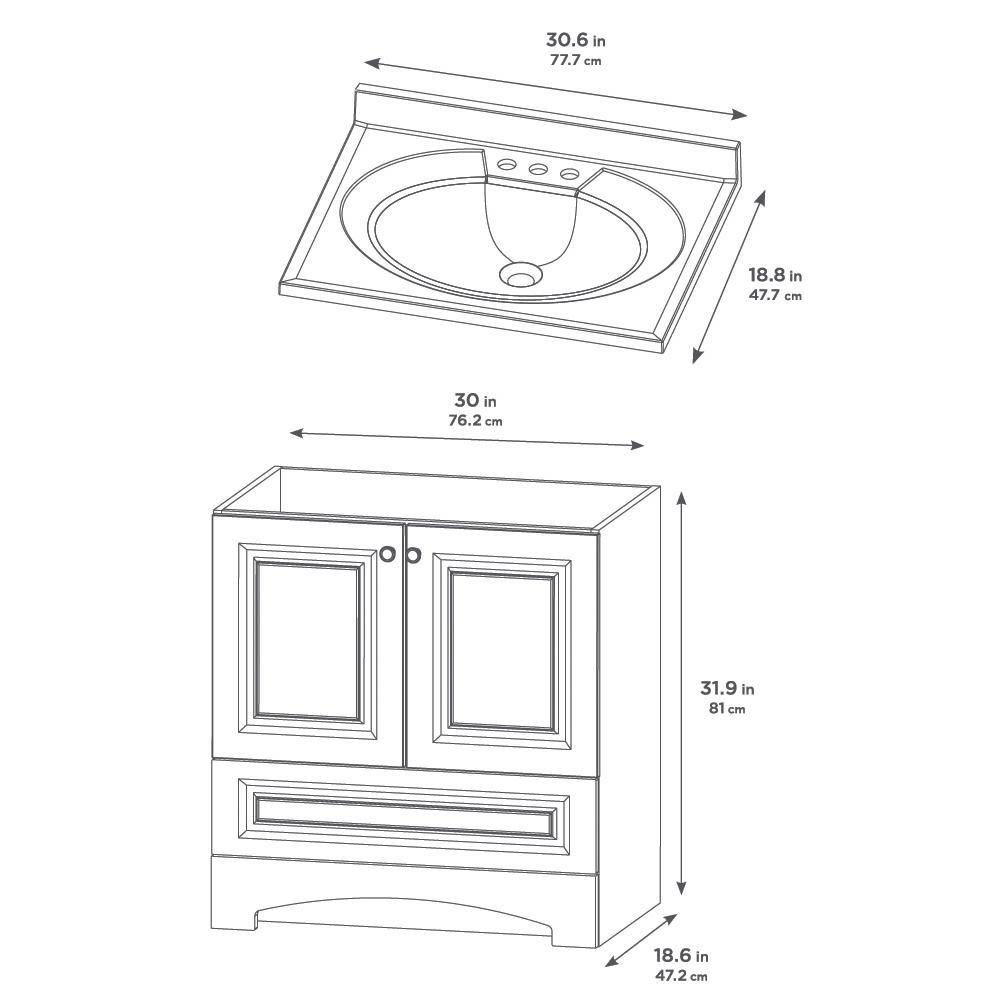 Lancaster 30 in. W Bath Vanity in White with Cultured Marble Vanity Top in White - Super Arbor