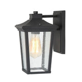 1-Light Black 11 in. H Square Patio LED Decorative Outdoor Metal Caged Wall Lantern Seeded Glass Sconce