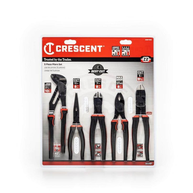 Crescent Z2 Mixed Pliers Set with Dual Material Grips (5-Piece)
