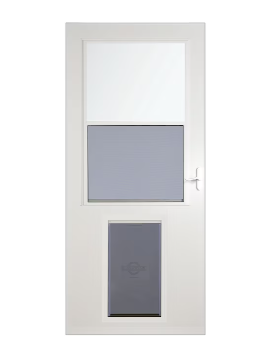 LARSON Pet Door XL 32-in x 81-in White High-view Self-storing Wood Core Storm Door with White Handle