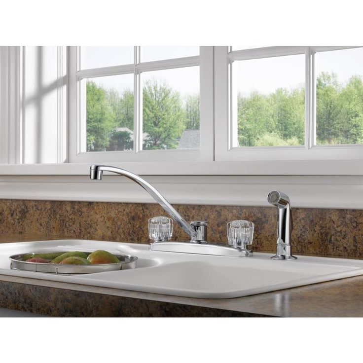 Peerless Chrome 2-Handle Deck-Mount Low-Arc Handle Kitchen Faucet (Deck Plate Included)