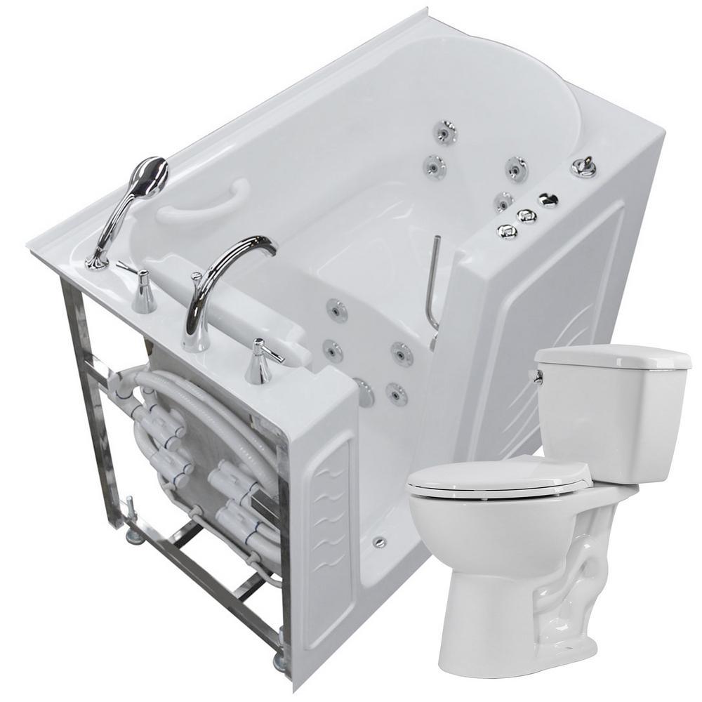 52.8 in. Walk-In Whirlpool Bathtub in White with 1.28 GPF Single Flush Toilet - Super Arbor