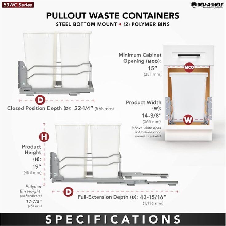Rev-A-Shelf 35-Quart Plastic Soft Close Pull Out Trash Can