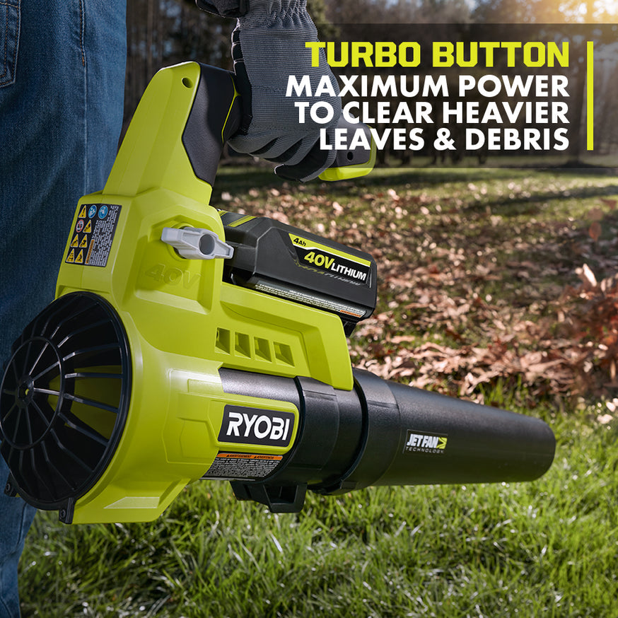 RYOBI 110 MPH 525 CFM 40-Volt Lithium-Ion Cordless Variable-Speed Jet Fan Leaf Blower with Two 4.0 Ah Batteries and Charger